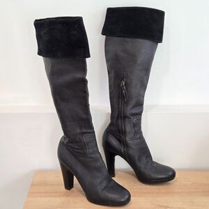 Miu Miu by Prada Black Leather Heel Boots Womens Sz 39.5/9.5 Cuffed or OTK ~READ
